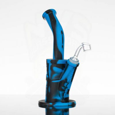 Pulsar Silicone Bent Neck Bubbler - Black and Blue Swirl
