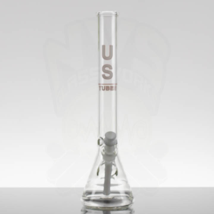 US Tubes 18in Beaker 55 14-24mm White Downstem - Red White Logo