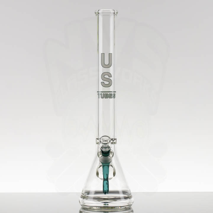 US Tubes 18in Beaker 57 - Ice Ring - 14-18mm Aqua - Aqua White Logo