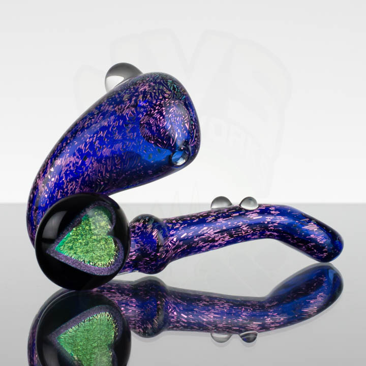 Turtle Time Glass Sherlock - Purple Dichro over Cobalt w Heart Marble