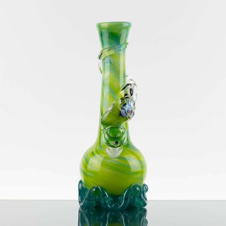 Noble Glass - 11.25in Green White - Clear Dichro Wrap - Aqua Base