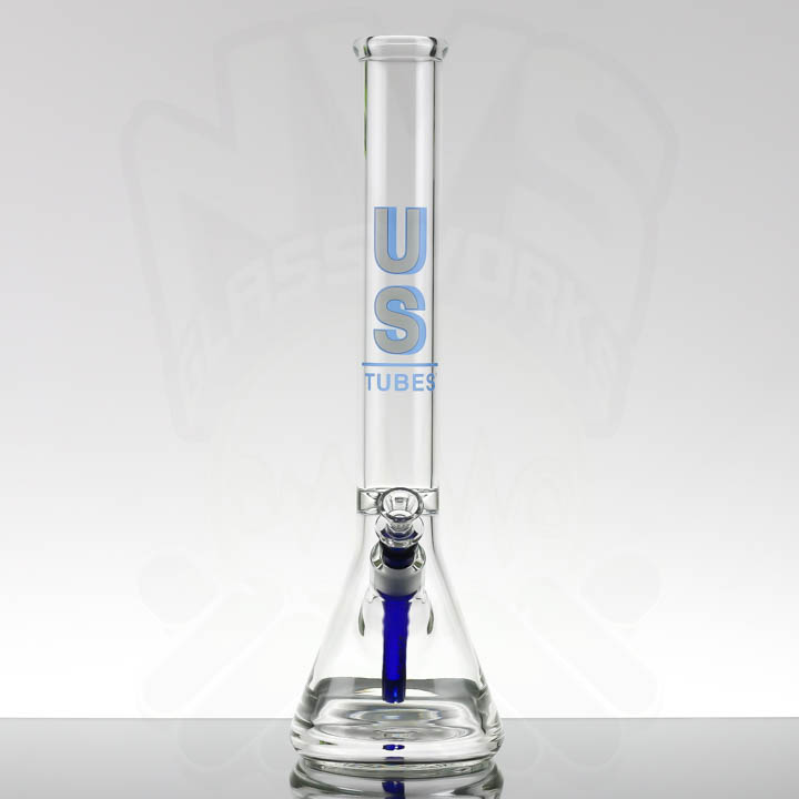 US Tubes 17in 5mm Beaker 2.0 w/ Constriction - White&Blue Outline