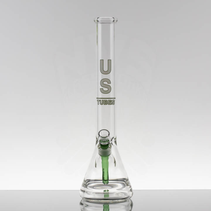 US Tubes 17in 5mm Beaker 2.0 w/ Ice Pinch - WHITE/GREEN Outline