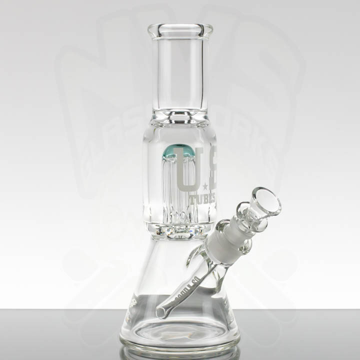 US Tubes 10in Aqua 10arm Beaker - White Logo